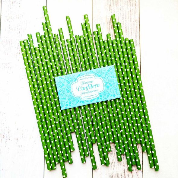 Cardboard staws Polka-dot green